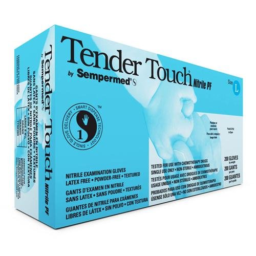 Sempermed TTNF204 Tender Touch Nitrile Glove, 4 Mil, Powder-Free, Large, Blue
